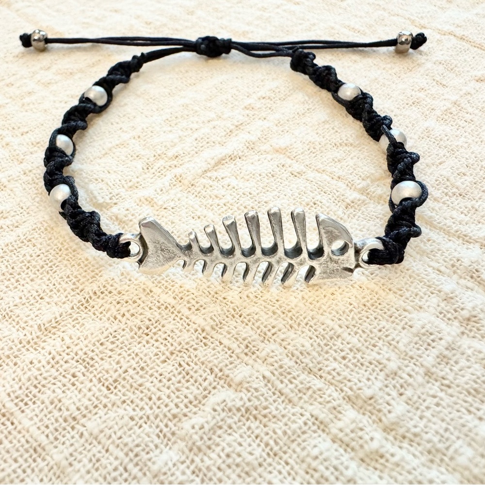 Silver Fishbone Charm Bracelet